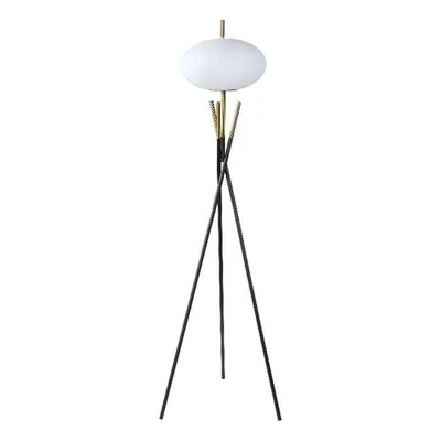 Lámpara de pie trípode con pantalla de orbe blanca de metal Coaster Layton Mid-Century en negro Foto 1 de 4