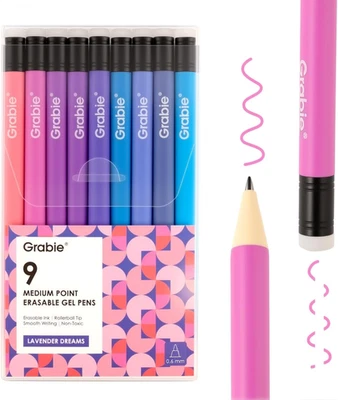 Grabie Erasable Gel Pens, 9 Colors Erasable Pens Multicolor, Make Mistakes Disap