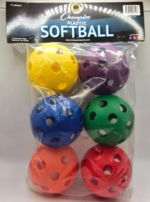 Balones de softbol Champion Sports de plástico tamaño oficial de 12" - Colores surtidos - Paquete de 6 Foto 1 de 2
