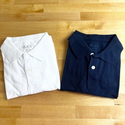 Childrens Place Boys Polo Shirt Lot 2 Pack White Blue Casual Uniform M 7/8 - Image 1 of 3