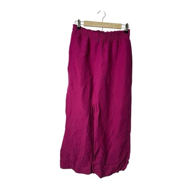 Pantalones para mujer H&M mezcla de lino talla pequeña rosa oscuro cintura elástica Foto 1 de 4