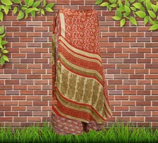 Womens Maxi Wraparound Skirt, Recycled Sari Wrap Skirt, Red Beige  One Size
