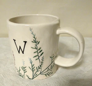 Anthropologie Floral Monograma Letra con Taza Taza Café Pintado a Mano Botánico - Imagen 1 de 13