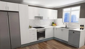 MELAMINE KITCHEN PACKAGE WITH PANTRY & BENCHTOPS, 2 Colours Many Design Options - Picture 1 of 7