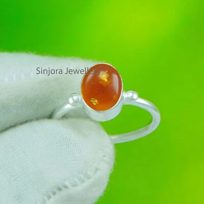 Подарочное кольцо ручной работы из стерлингового серебра 925 пробы с янтарем размер США от 5 до 10 - Изображение 1 из 4