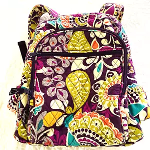 Vera Bradley Iconic Campus Backpack PLUM CRAZY Pattern 14" X 14" - Picture 1 of 9