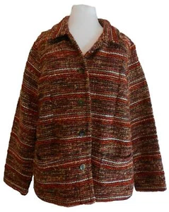 Chicos Womens Blazer Jacket Size 2 Large Jacket Red Orange Nubby Coat Work - Picture 1 of 8