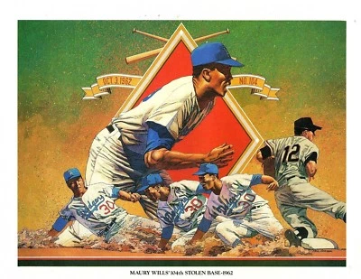 Maury Wills Los Angeles Dodgers Licensed Unsigned 8.5x11 Union 76 Litho Print A1 - Image 1 of 2