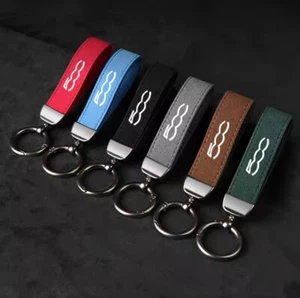 Fiat 500 Keyring Suede Leather Luxury Gift Red Blue Black Grey Brown Green - Picture 1 of 14