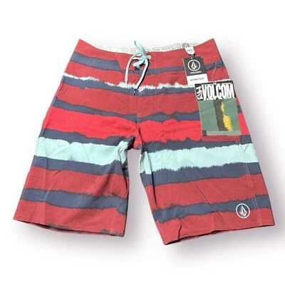 Volcom Red Striped Board Shorts Size 32" 4 Way Stretch Trunks Retro Y2K BNWT - Image 1 of 4