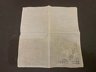Pañuelo de lino vintage blanco bordado con flores para mujer Foto 1 de 3