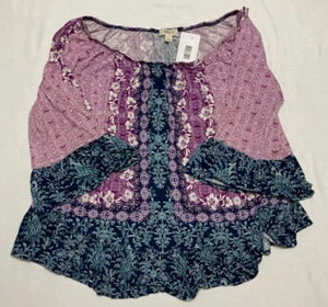 Style & Co Printed V-Neck Peasant Top Multicolor L - Picture 1 of 3