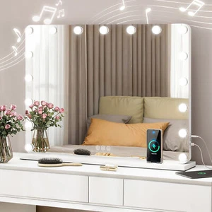 Hollywood 32" Makeup Vanity Mirror w/ 17 LED Bulbs Dimmable & Bluetooth Speaker - Picture 1 of 8