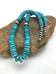 Collana uomo Southwestern Navajo argento sterling turchese blu 20” 2946 - Foto 1 di 12