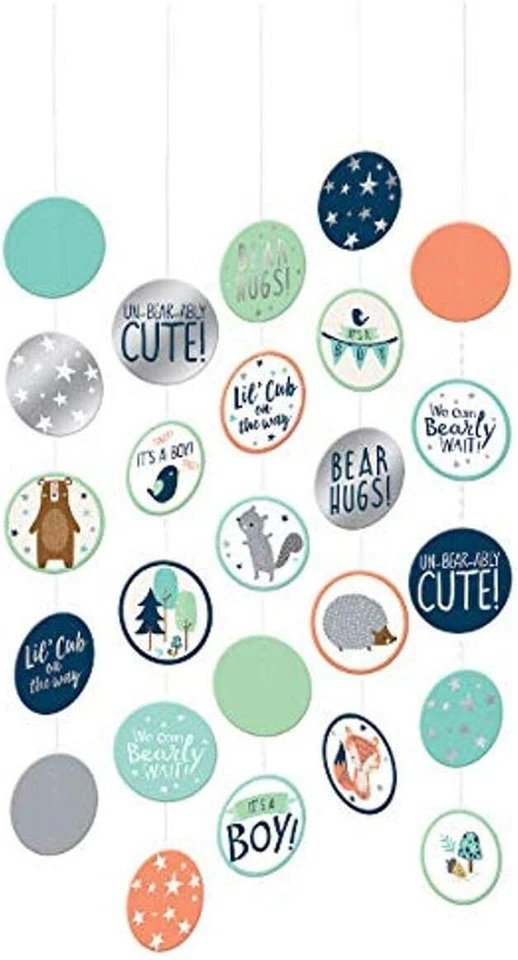 Bear-ly Wait Boy Blue Bear Animal Baby Shower Party Hanging Circle Decorations - Image 1 of 1