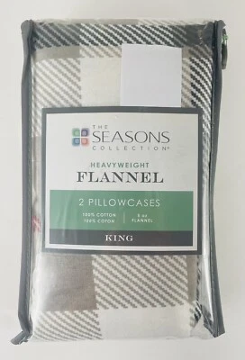 The Seasons Collection TWO Heavyweight Flannel King Pillowcases, Red/Taupe Plaid - Image 1 of 4