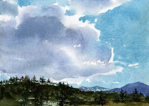 PRINT or GREETING CARD - Watercolor by LINDA HENRY - Western Landscape Blue Sky - Picture 1 of 4