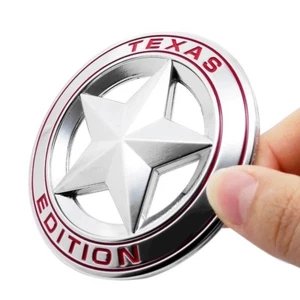 METAL Texas Edition Sticker Emblem Decal Lone Star Badge For Truck (Silver/Red) - Picture 1 of 4