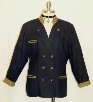 LODENFREY / 蓝色 ~ 亚麻奥地利女式礼服运动狩猎夹克外套 / 42 16 L — 第 1/4 张图片