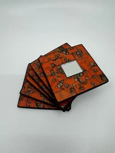 Set of 6 Vintage Handmade Ceramic Red Mosaic Mirror Tile Drink Coasters - Picture 1 of 16