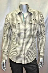 Men's Cavi Olive | White Plaid Long Sleeve Button Down Shirt - Picture 1 of 4