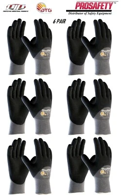 6- PIP 34-845 MaxiFlex Coated Dotted Palms Nitrile Grip PROTECTIVE WORK GLOVES