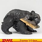 Japanese Wood Carving Bear with Fish Ainu Japan Hand Carved Rare