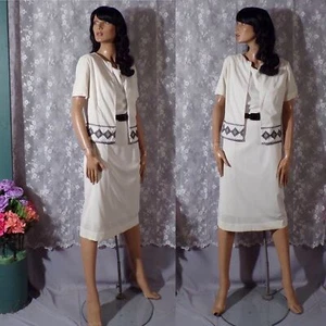 Vintage 60s Dress Set Size Small 1960s White Black Old Money Summer Retro Pinup - Picture 1 of 11