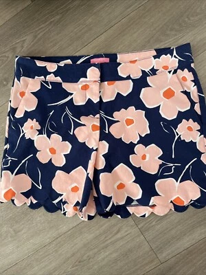 Pantalones Cortos ISAAC MIZRAHI Talla 14 Mujer Azul Marino Rosa Floral Dobladillo Festoneado Foto 1 de 4