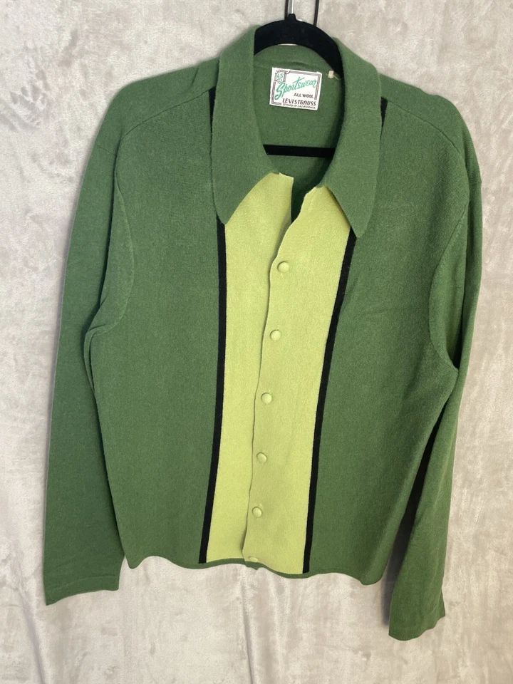Camisa Tejida Levis XL Jamaican Rockers Verde Suéter De Colección Campamento Mod Años 60 Lana Boho Foto 1 de 4