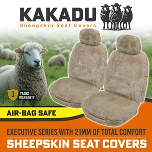 KAKADU Executive Front Sheepskin Seat Covers 3 Year Warranty 21mm AIR-BAG MOCHA - Picture 1 of 7