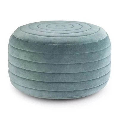 Simplihome Round Velvet Pouf in Turquoise , Vivienne - Image 1 of 4