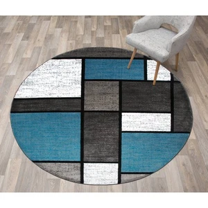 Rugshop Round Area Rugs Modern Boxed Color Block Jute Rug Living Room Round Rugs - Picture 1 of 8