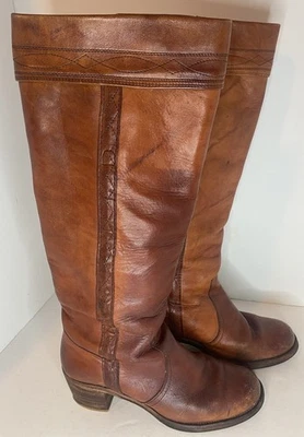 Stivali vintage Frye anni 70 campus polsino equitazione tacco ginocchio donna 9 nero etichetta 8506 - Immagine 1 di 4