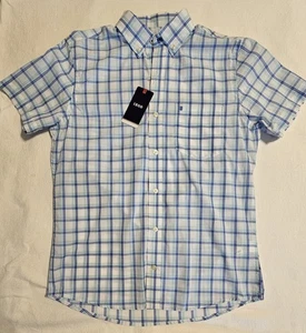 IZOD Herren Small Button Up Hemd Kurzarm kariert blau KOSTENLOSER VERSAND - Bild 1 von 4