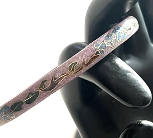 Cloisonne Bangle Bracelet Purple Base Blue Flower Enamel Inside Decorated 8" - Picture 1 of 14