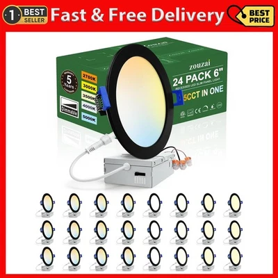 ZOUZAI 24 Pack 6 Inch Black 5CCT Reset Ultra-Thin LED Recessed Ceiling Light with Junct