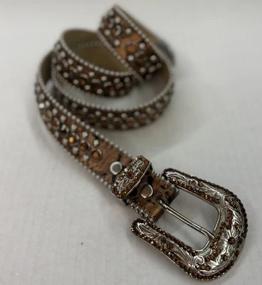 B.B. Simon Leopard Print Rhinestone Belt Brown Crystal Silver Buckle - Image 1 of 4