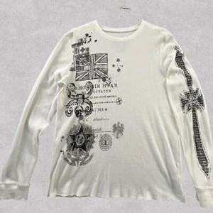 Y2K MK Machine Thermal Shirt Mens XXL 2XL White Skull Cross Graphic Grunge - Picture 1 of 8