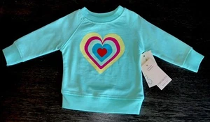 Paris Hilton x Monica + Andy Organic Baby Crewneck Teal Heart Sweatshirt Girls - Picture 1 of 3