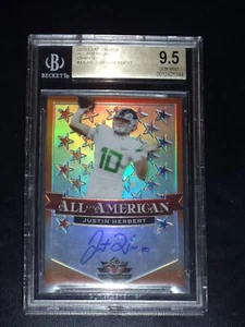 2020 Leaf Valiant Justin Herbert All American Orange Auto BGS 9,5 GEM MINT 13/50 - Foto 1 di 2