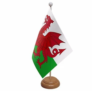 WALES TABLE FLAG with wooden base & pole 9"x6" WELSH  - Picture 1 of 1