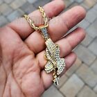 Iced Praying Hands Pendant & 24" Rope Chain Bling Hip Hop Gold Silver Necklace