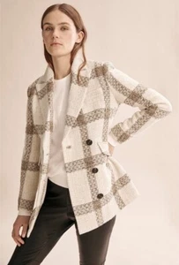 Country Road Jacket Size AU 12 BNWT Check Cream Blazer - Picture 1 of 13