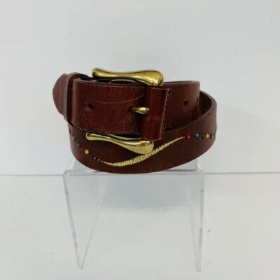 Cinturón M Fossil Cuero Genuino Multicolor Cuentas Mujer Latón Dorado Foto 1 de 4