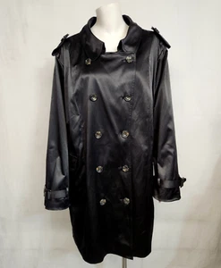 Joan Rivers Plus Size 3x Black Satin Double Breasted Trench Coat Leopard Lining. - Picture 1 of 13
