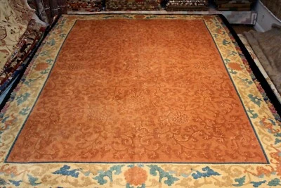 Subasta _ANTIGUO_ART-DECO_RUG_9'X12' principios de 1900 color óxido diseño Art Deco Foto 1 de 4
