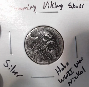 HOBO schreiender Wikingerschädel nordisch aus einem echten Silber Nickel SIGNIERT - Bild 1 von 2