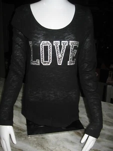 REFLEX JUNIORS SIZE LARGE LONG SLEEVE TOP BLOUSE - EMBELLISHED LOVE GRAPHIC - Picture 1 of 10