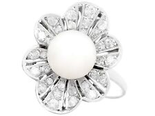 Vintage Cultured Pearl and 1.02Ct Diamond Platinum Cluster Ring 1950s
